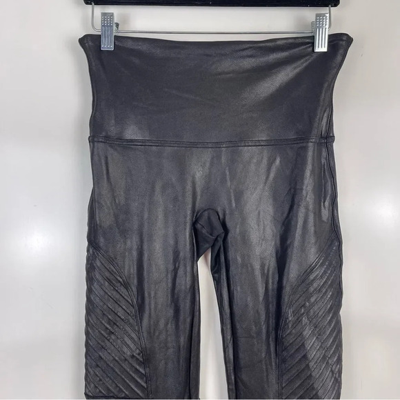 SPANX Black Faux Leather Moto Leggings - Picture 2 of 7